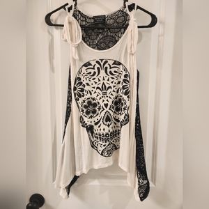 Midnight Hour Sugar Skull Glitter and Lace Tank